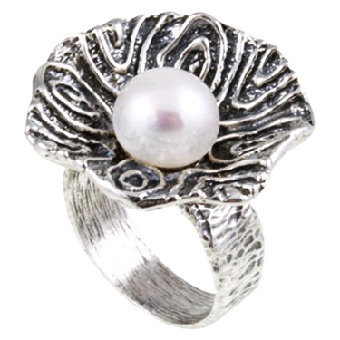 Flower Handcrafted Oxidized Sterling Silver Ring