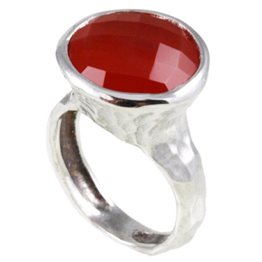 Hammered Carnelian Ring in Sterling Silver