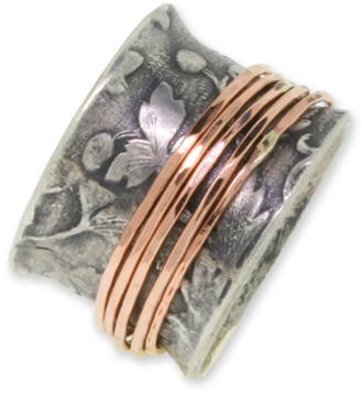 14K Rose Gold and Sterling Silver Floral Band