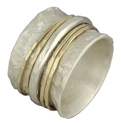 Hammered 14K Gold and Sterling Silver Spinner Band