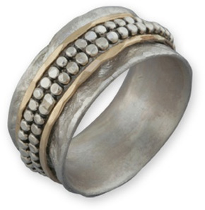 Handmade Beaded Spinner Band in 14K Gold and Sterling Silver