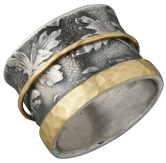 FINAL SALE Size 8 12 14K Gold Rimmed Sterling Silver Floral Spinner Ring
