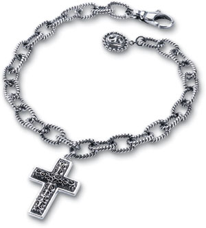 Starhaven Sterling Silver Adjustable Cross Charm Bracelet