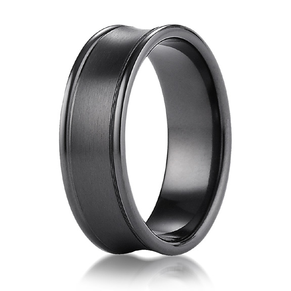 Black Titanium Concave Wedding Band Ring