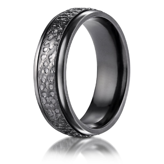 Black Titanium Hammered Wedding Band Ring