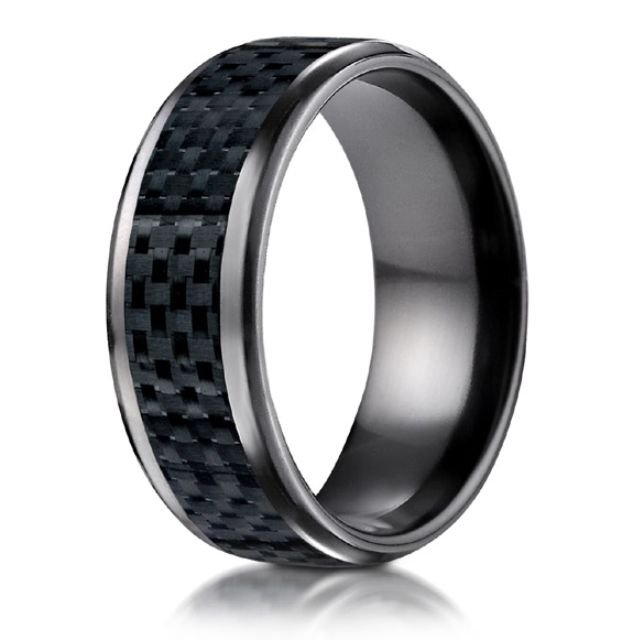 Black Titanium Carbon Fiber Inlay Wedding Band Ring