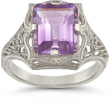 Vintage emerald cut amethyst ring in 14k white gold
