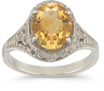 Victorian Floral Oval Citrine Ring In .925 Sterling Silver
