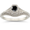 Vintage Filigree Black Diamond Ring in 14K White Gold