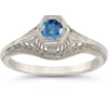 Vintage Filigree Blue Diamond Ring in 14K White Gold