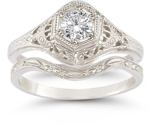 Antique-Style 13 Carat Diamond Wedding Ring Set