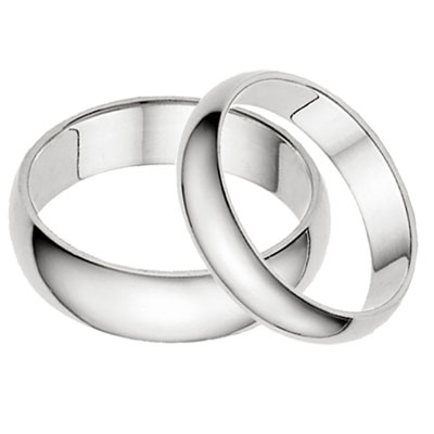 His and Hers Plain 14K White Gold Wedding Band Set