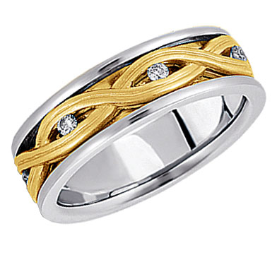 Diamond Braided Wedding Band in 14K Two Tone Gold