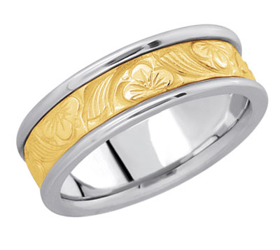 Floral Filigree Wedding Band in 14K Two-Tone Gold