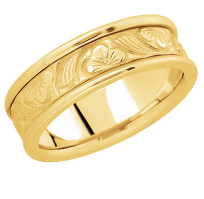 Flower-Carved Wedding Band in 14K Gold