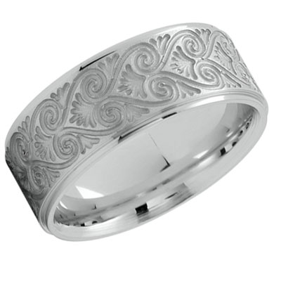 Platinum Scrollwork Heart Wedding Band Ring