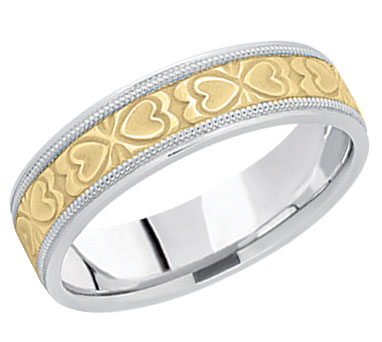 Two Heart Wedding Band in 14K Two Tone Gold