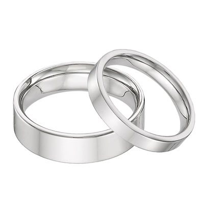 His and Hers 14K White Gold Flat Wedding Band Ring Set