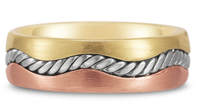 18K Tri-Color Gold Rope Design Wedding Band