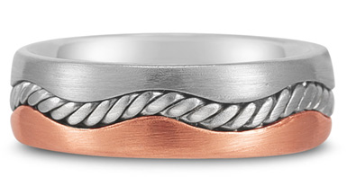 14K White and Rose Gold Rope Design Wedding Band