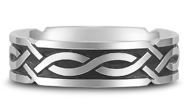 Antiqued Celtic Annan Wedding Band in 18K White Gold