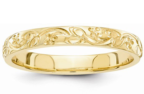 Art Deco Yellow Gold Flowers Leaves Engraved Wedding Band With Milgrain Antique Jewelry Mall