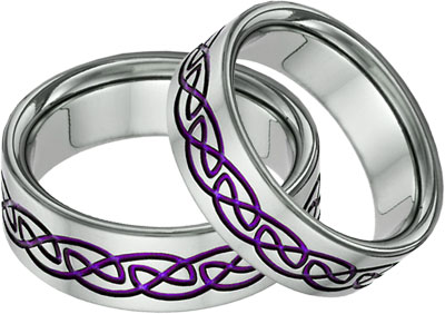 Purple Titanium Celtic Knot Wedding Band Set