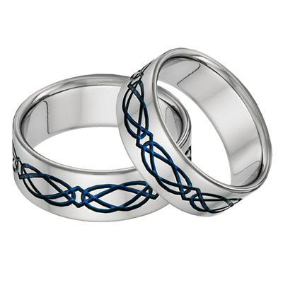 Titanium Celtic Wedding Band Set in Blue