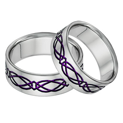 Titanium Celtic Wedding Band Set in Purple