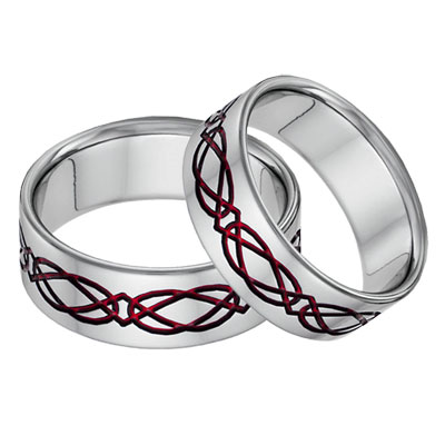 Titanium Celtic Wedding Band Set in Red