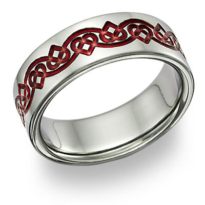Titanium Celtic Heart Wedding Band Ring in Red