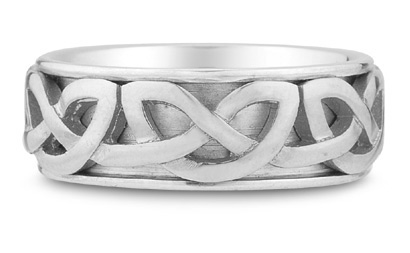 Cyric Celtic Wedding Band, 14K White Gold