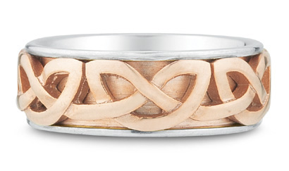 Cyric Celtic Wedding Band, 14K White and Rose Gold