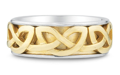 Cyric Celtic Wedding Band, 14K Two-Tone Gold