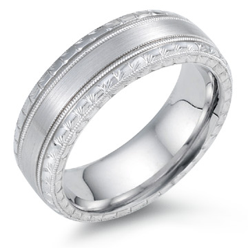 Engraved Designer Wedding Band 18K White Band