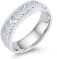 Leaf Engraved Wedding Band, 14K White Gold