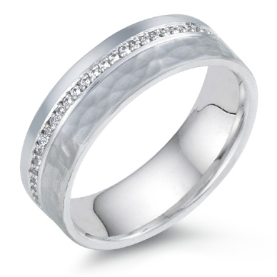 3/4 Carat Diamond Hammered Wedding Band, 14K White Gold