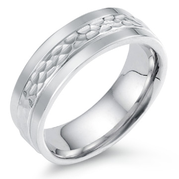 Hammered Design Wedding Band, 14K White Gold