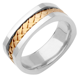 Square Braided Wedding Band, 14K Two-Tone Gold