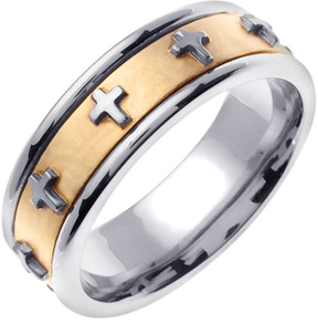 Cross Wedding Band, 14K Two-Tone Gold