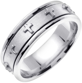 Cross Wedding Band, 14K White Gold