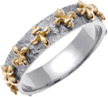 Fleur-de-Lis Wedding Band Ring, 14K Two-Tone Gold