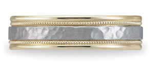 Benchmark Hammered Wedding Band, 6mm, 14K Two-Tone Gold