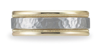 Benchmark Hammered Wedding Band in 8mm, 14K Two-Tone Gold