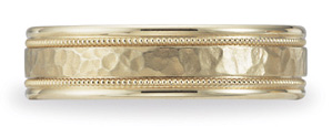 Benchmark Hammered Wedding Band, 6mm, 14K Yellow Gold