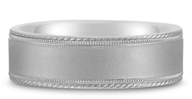 Satin-Finished Edged-Milligrain Wedding Band in 14K White Gold