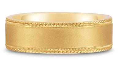 Satin-Finished Edged-Milligrain Wedding Band in 14K Yellow Gold
