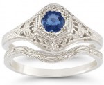 Antique Style Sapphire Ring Wedding Set