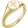 14K Gold Etched Christian Cross Ring for Women