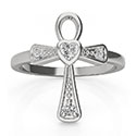 14K White Gold Heart-Shaped Diamond Cross Ring